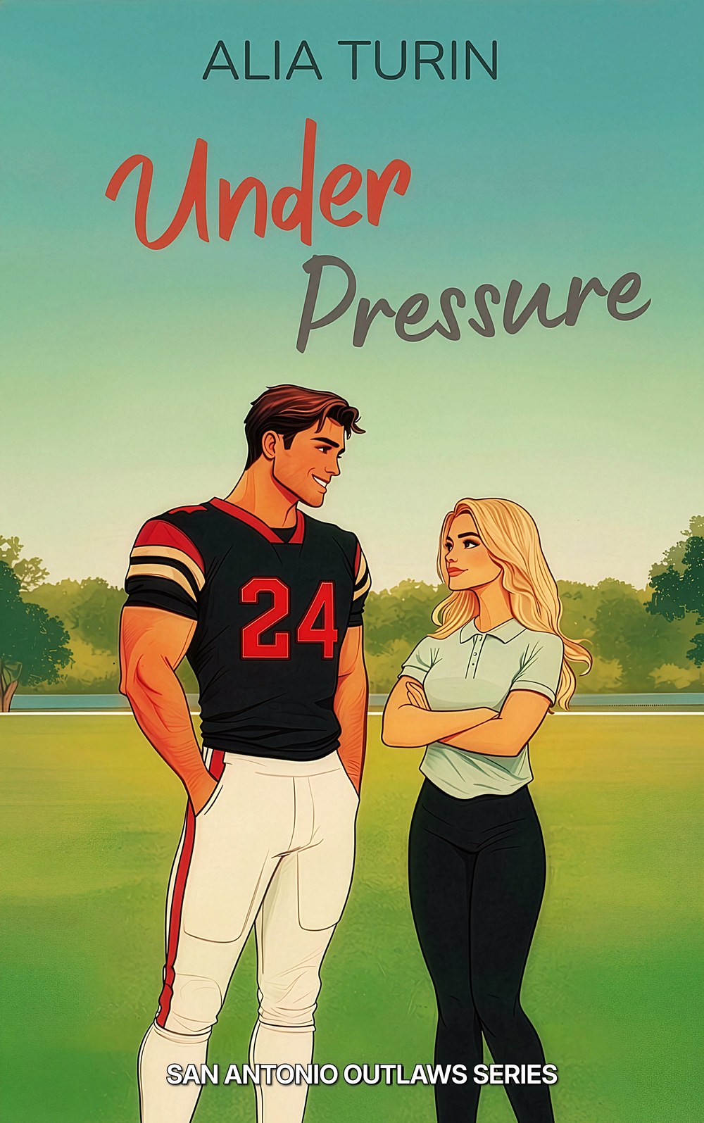 Under Pressure book cover — a running back in a number 24 jersey and an athletic trainer facing each other on a football field